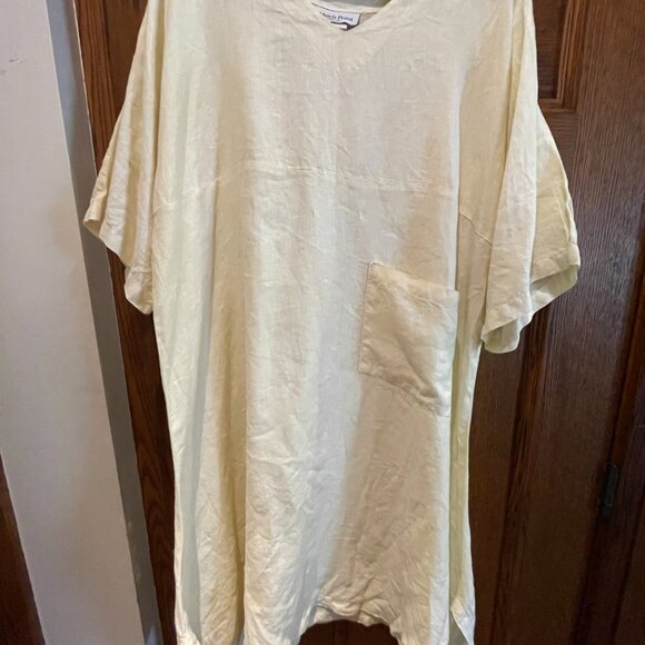 Match Point USA 100% Linen Pale Yellow Kimono Oversized Dress-Sz. L/XL - Picture 2 of 11
